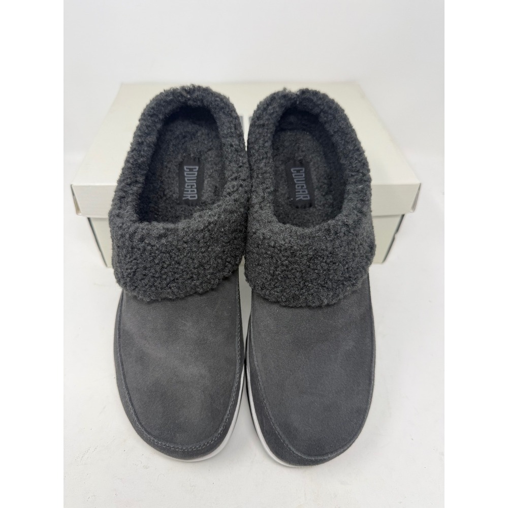 Cougar Liliana Pewter Gris Suede Faux Shearling Slippers Mules Womens 10 Grey